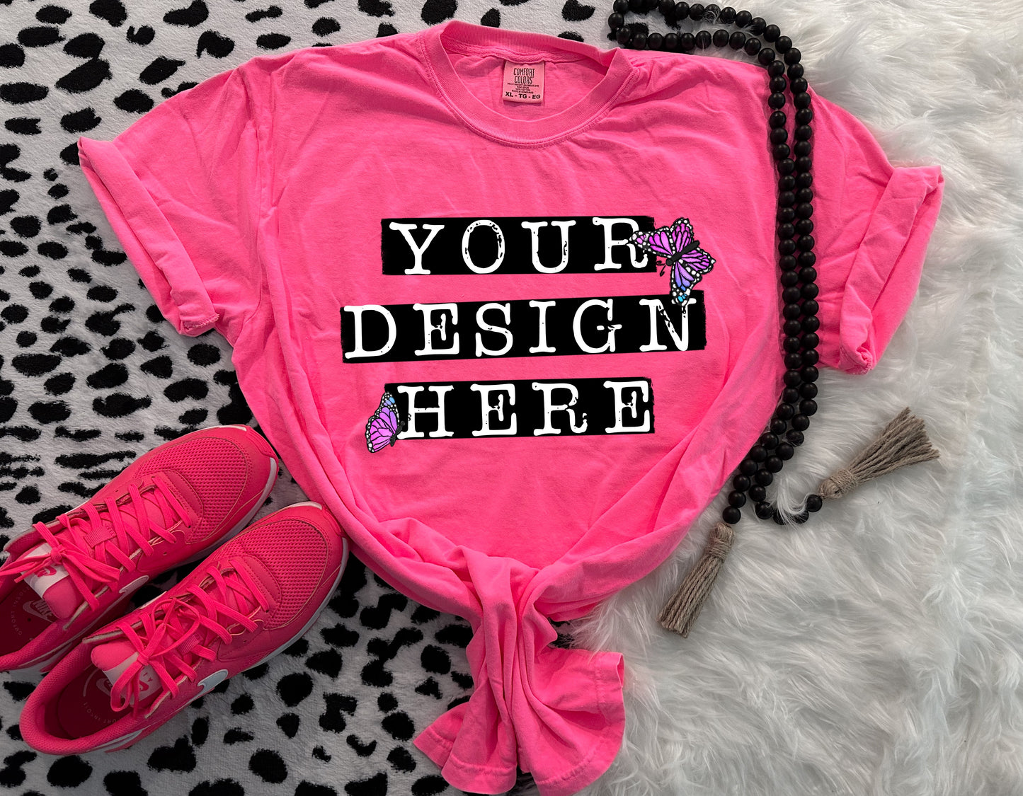 CC Neon Pink T Shirt Flat Lay Mock Up