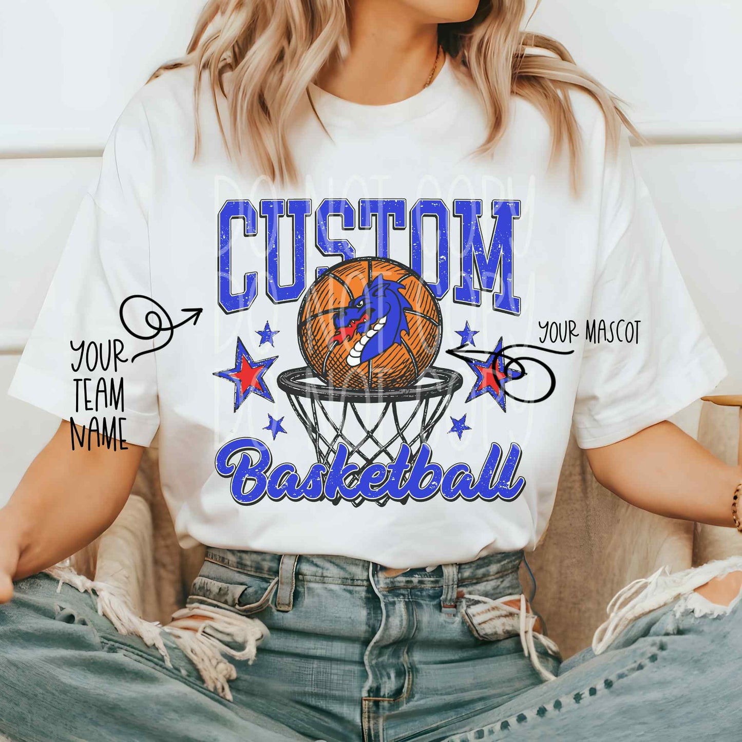 CUSTOM Mascot Basketball and Stars PNG Design