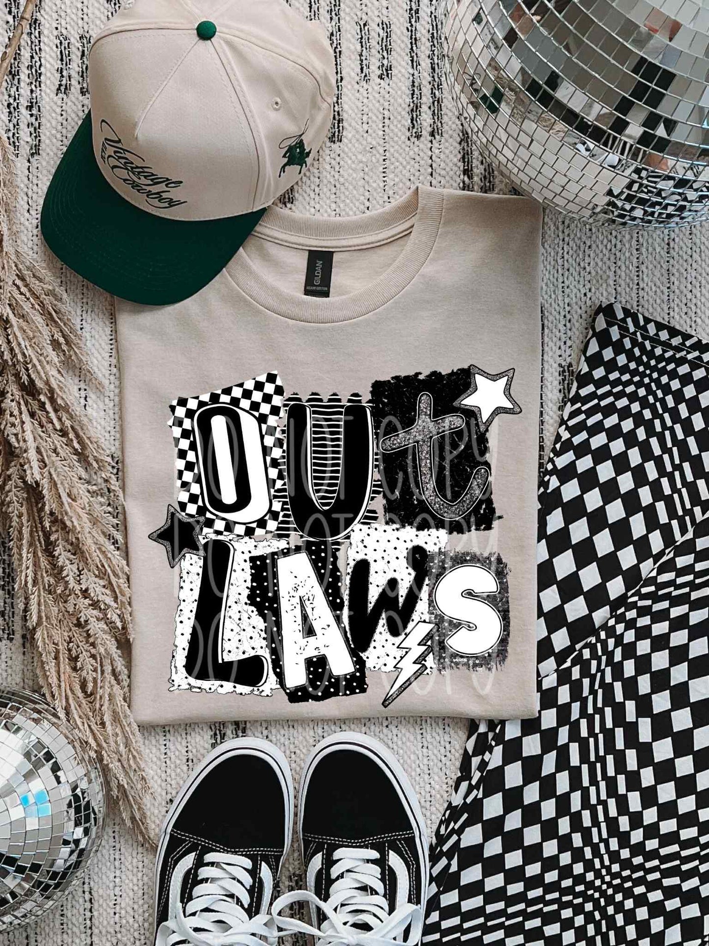 Outlaws Black & White Collage PNG Design