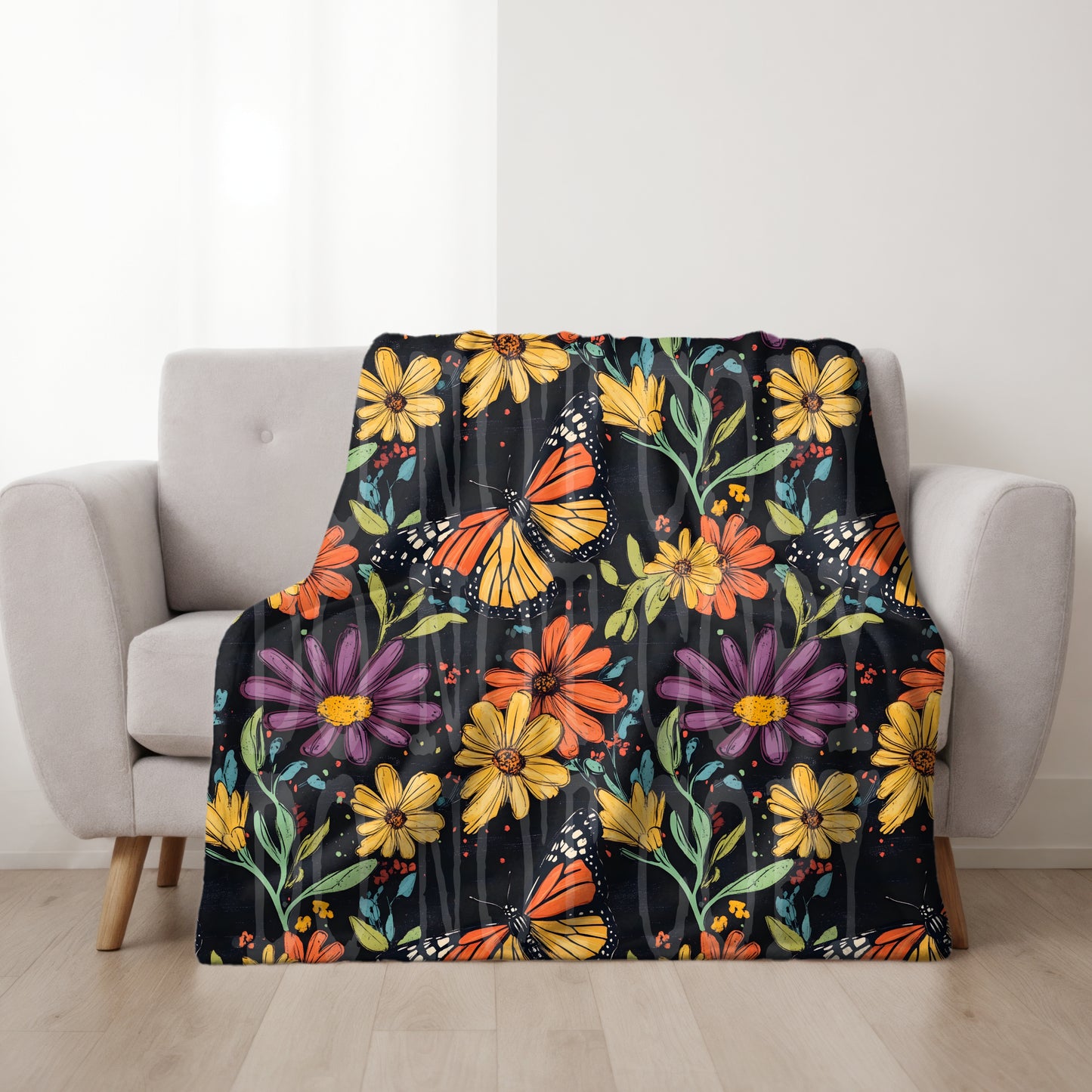 Butterfly & Flowers Seamless PNG Design