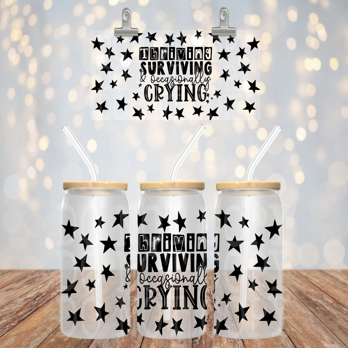 Thriving Surviving Occasionally Crying 16oz Libbey PNG Design