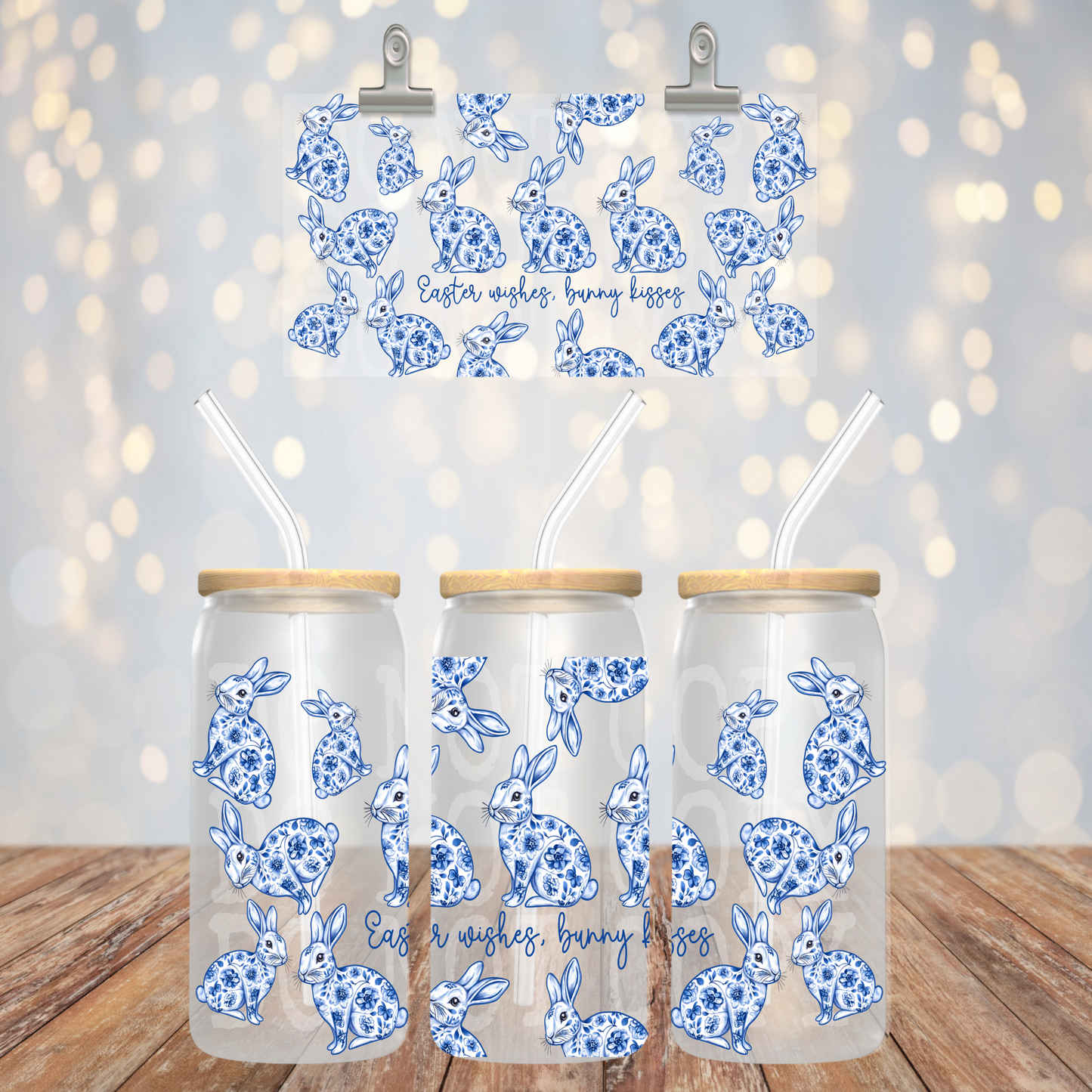 Easter Wishes Bunny Kisses 16oz Libbey PNG Design