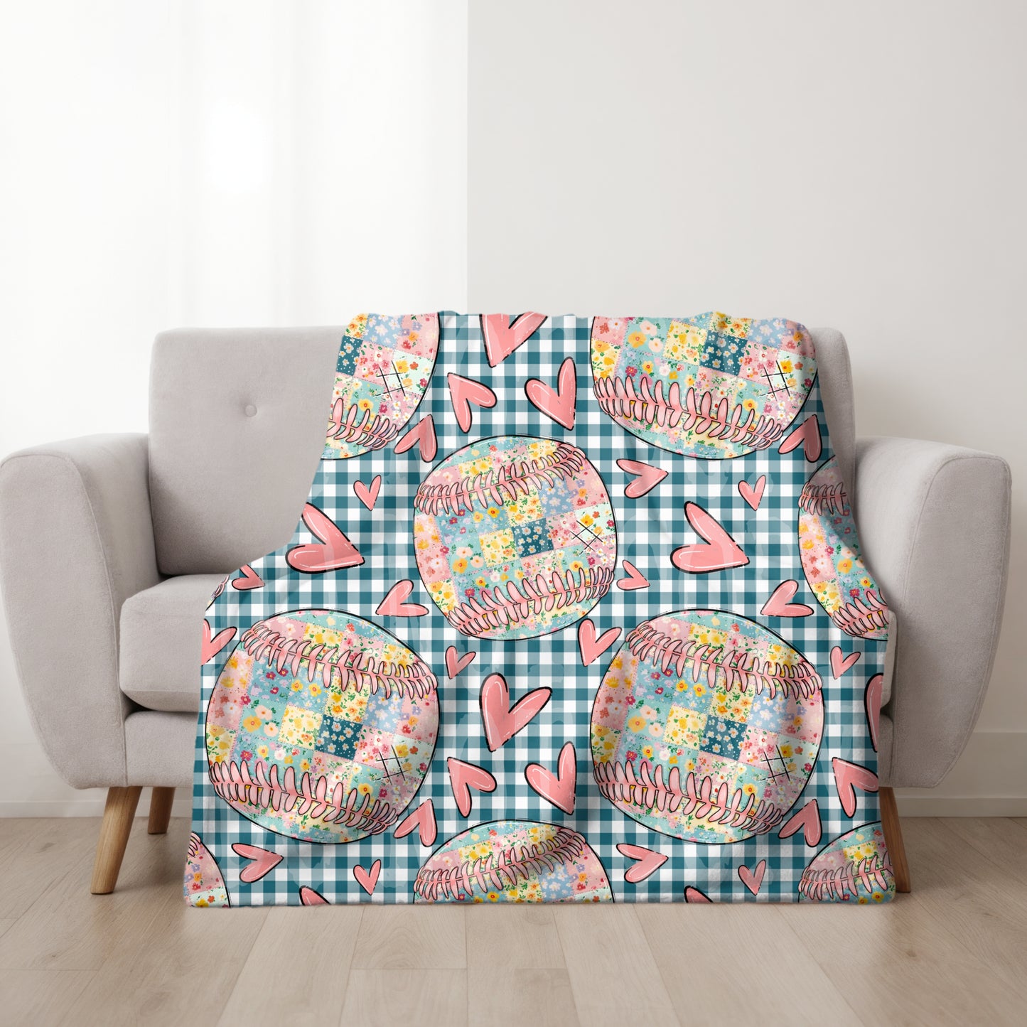 Baseball And Hearts Seamless PNG Design