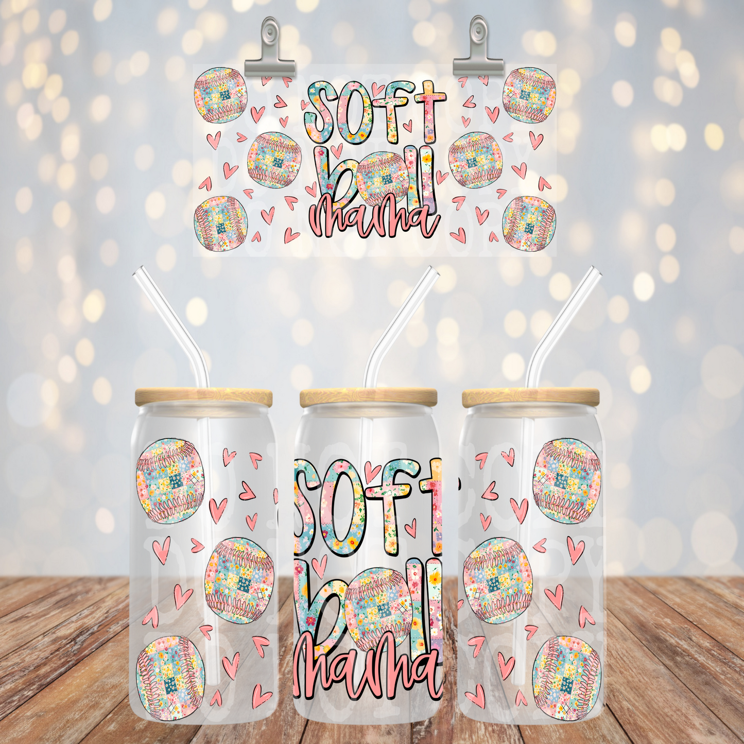 Softball Mama 16oz Libbey PNG Design