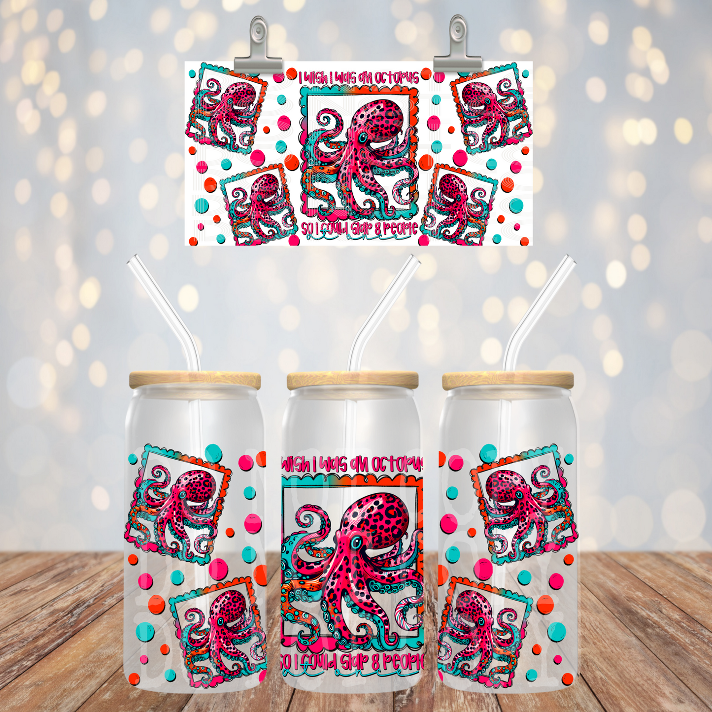 I Wish I Was An Octopus 16oz Libbey PNG Design
