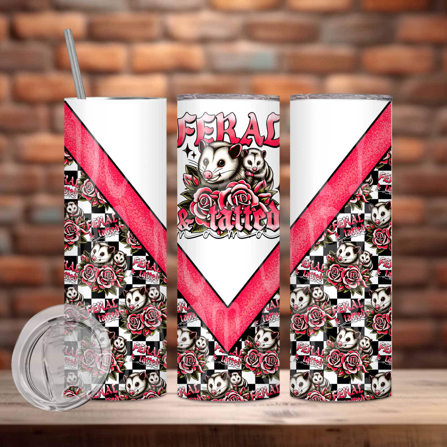 Feral And Tatted Mama Tumbler PNG Design