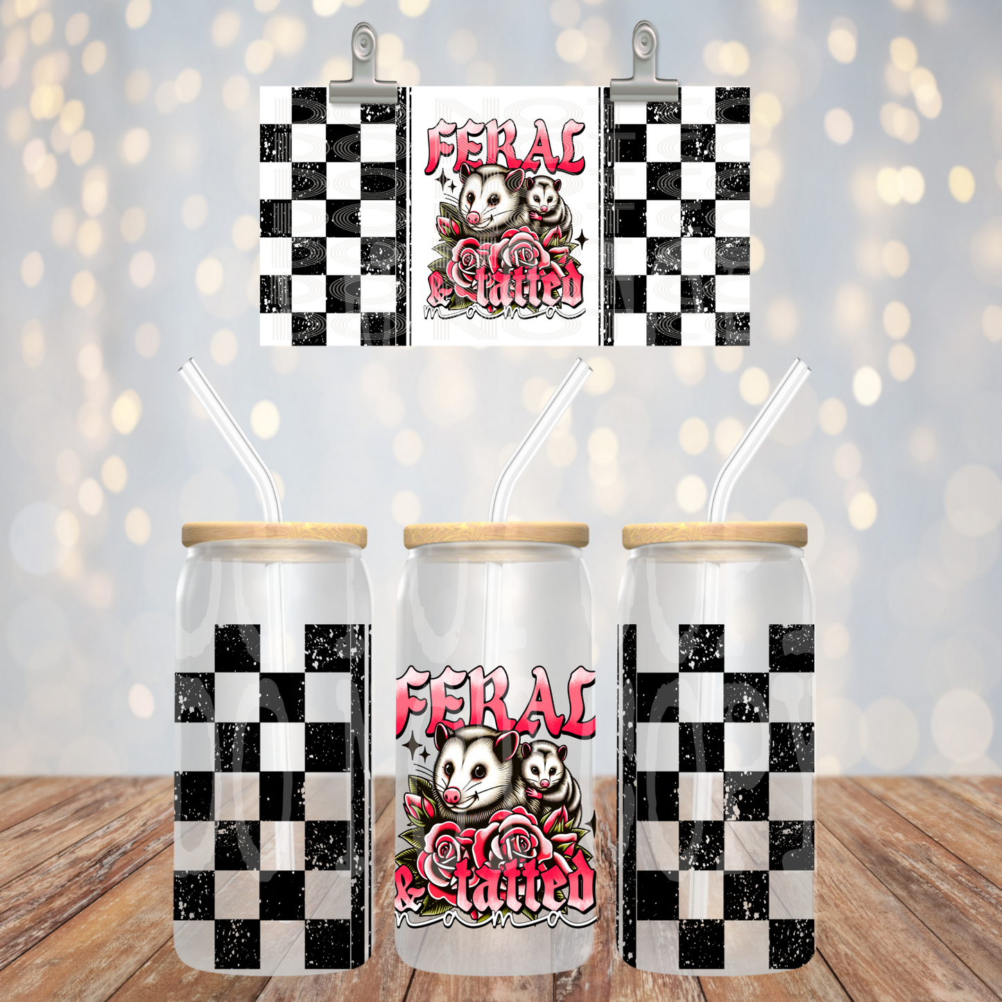 Feral And Tatted Mama 16oz Libbey PNG Design