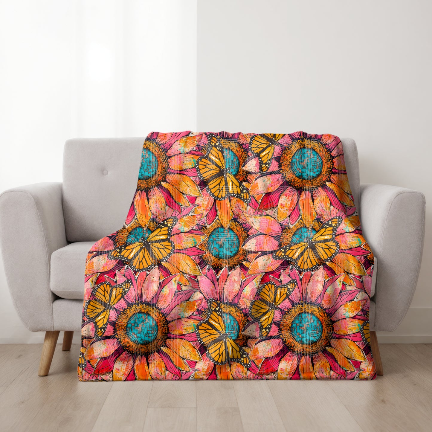 Sunflower And Butterfly Seamless PNG Design