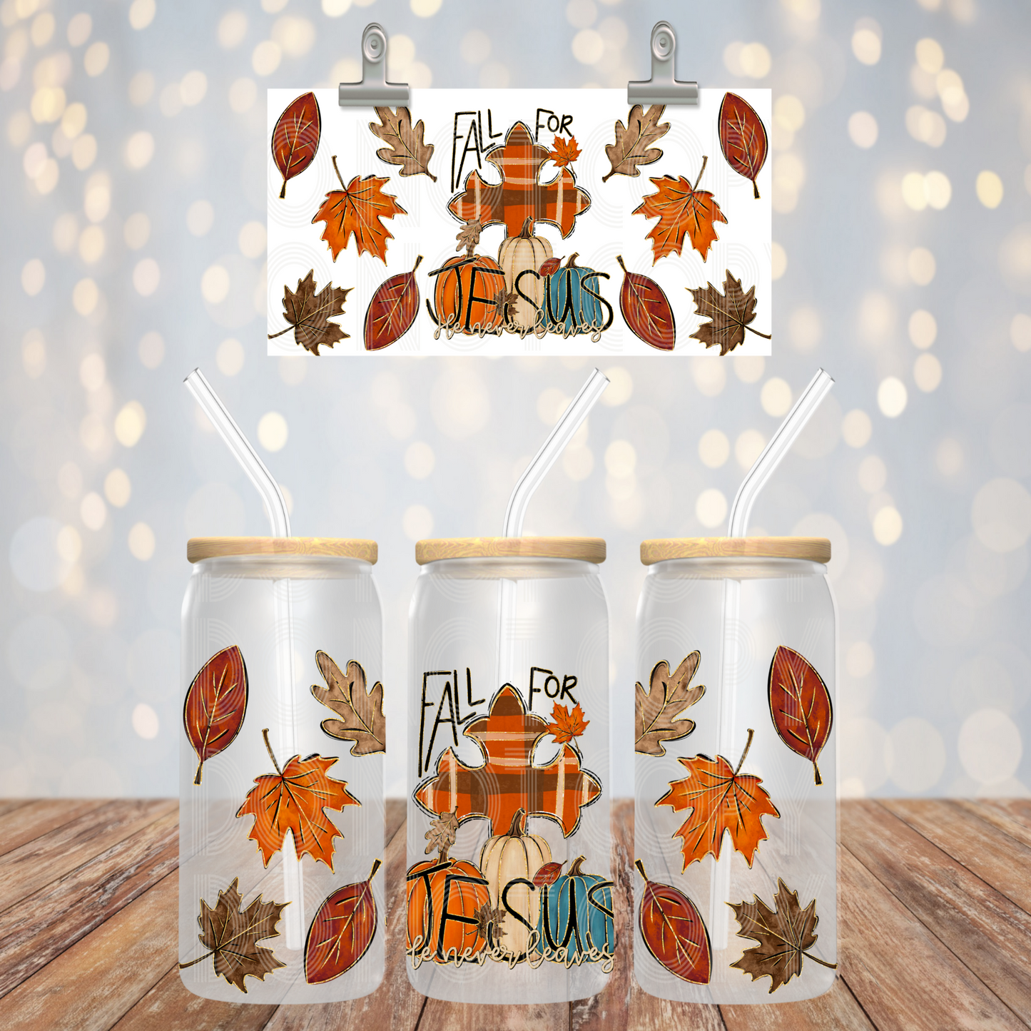 Fall For Jesus 16oz Libbey PNG Design