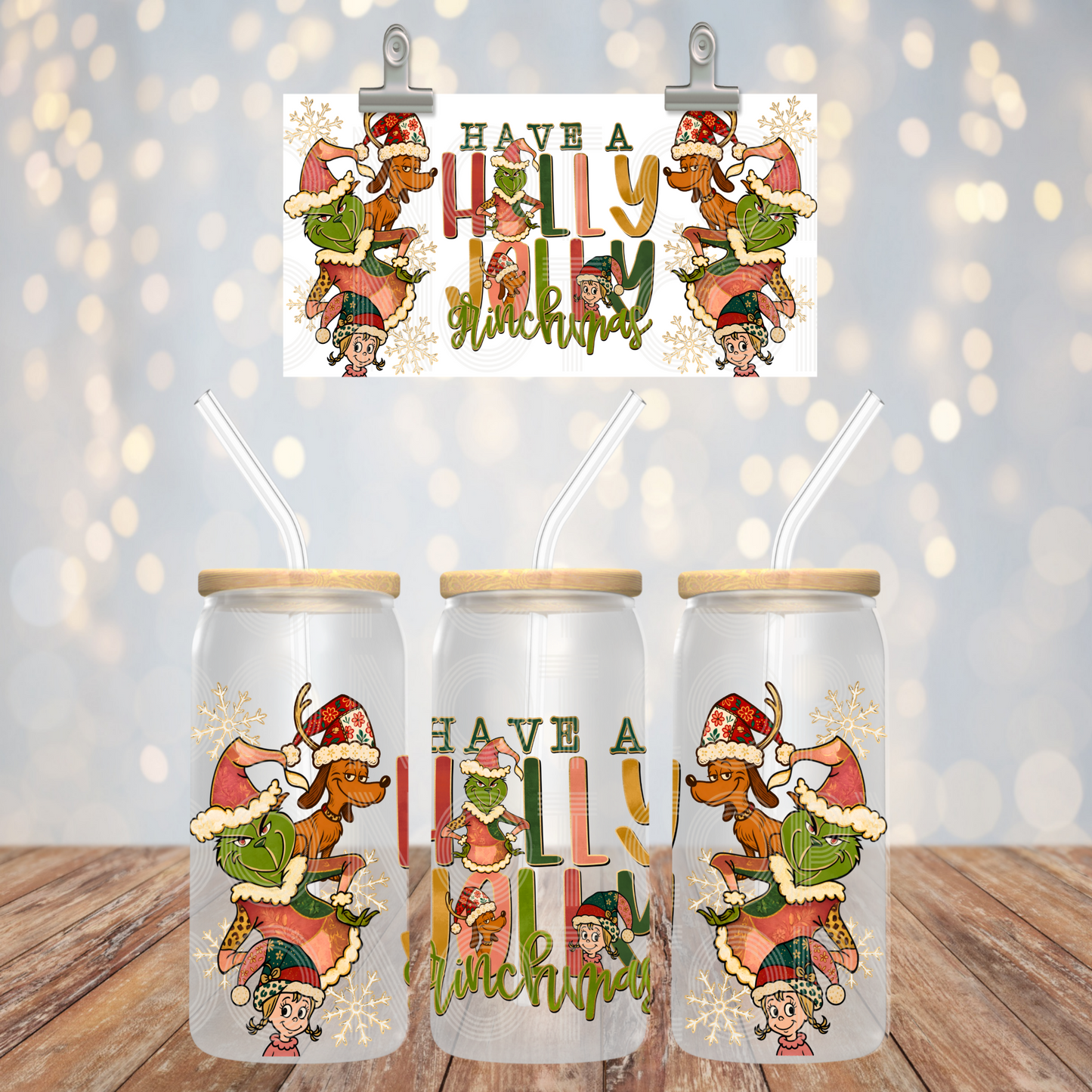Holly Jolly GMas 16oz Libbey PNG Design