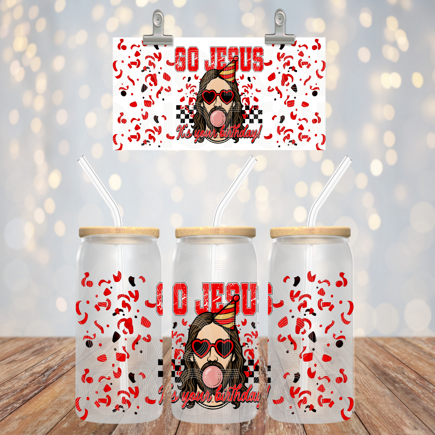 Go Jesus 16oz Libbey PNG Design