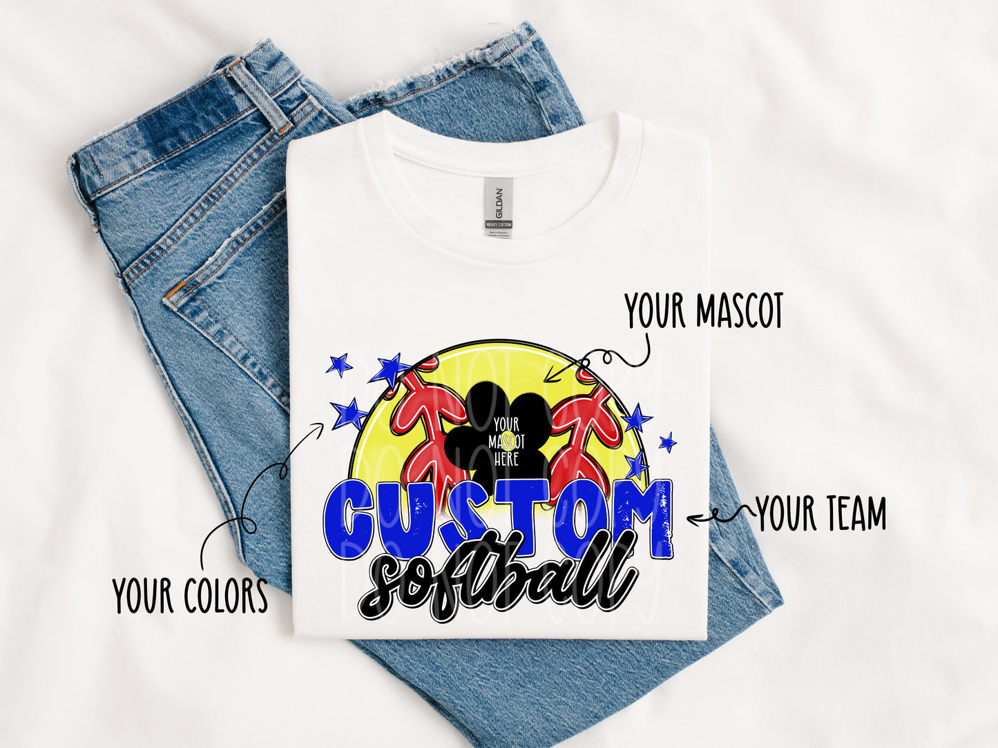 CUSTOM Mascot Softball and Stars PNG Design