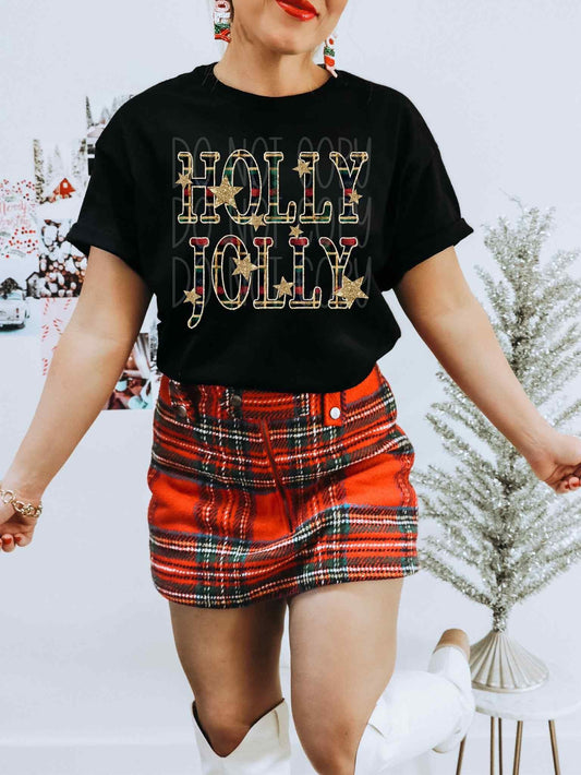 Holly Jolly Plaid Stars PNG Design