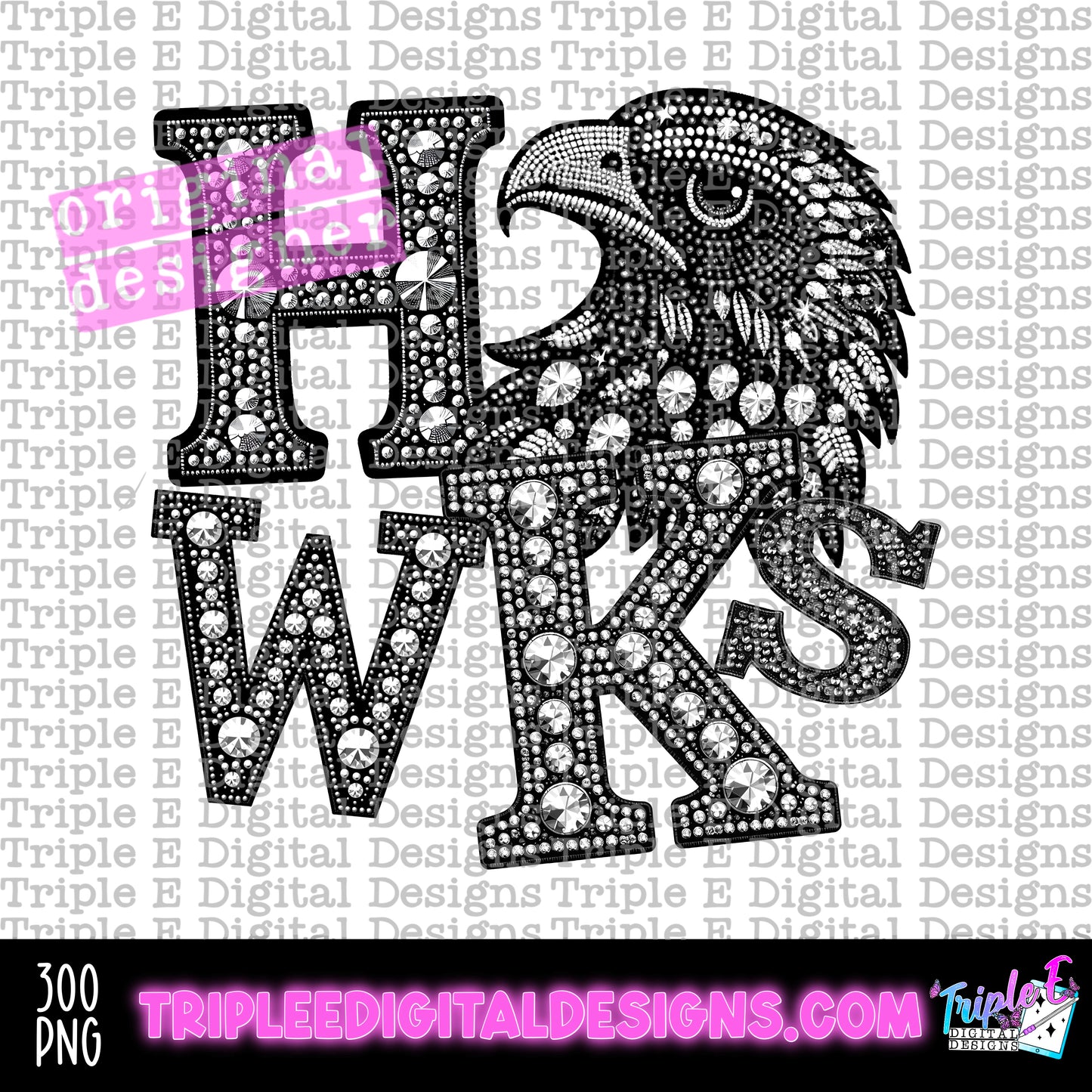 Hawks Rhinestone PNG Design