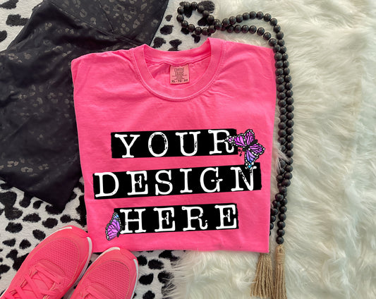 CC Neon Pink T Shirt Folded Flat Lay Mock Up