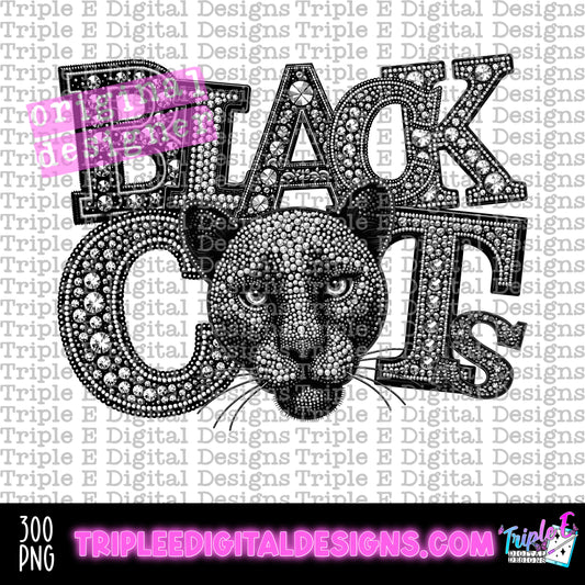 Black Cats Rhinestone PNG Design