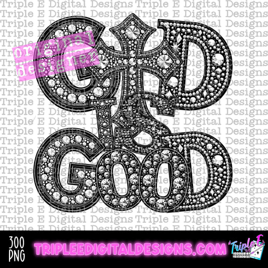 God is Good Rhinestone PNG Design