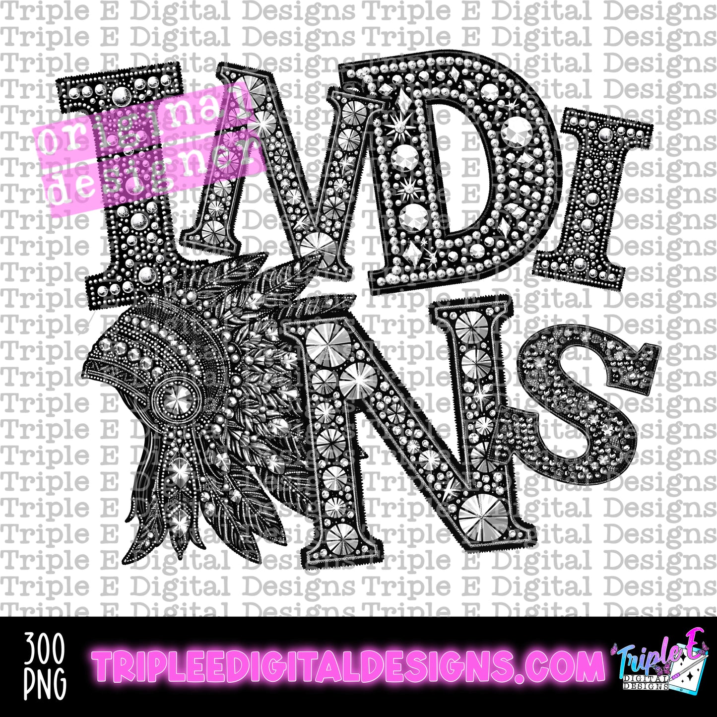 Indians Rhinestone PNG Design