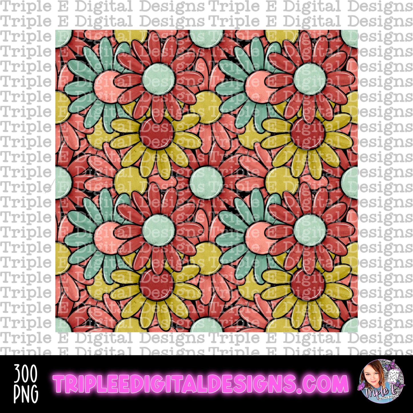 Groovy Floral PNG Seamless