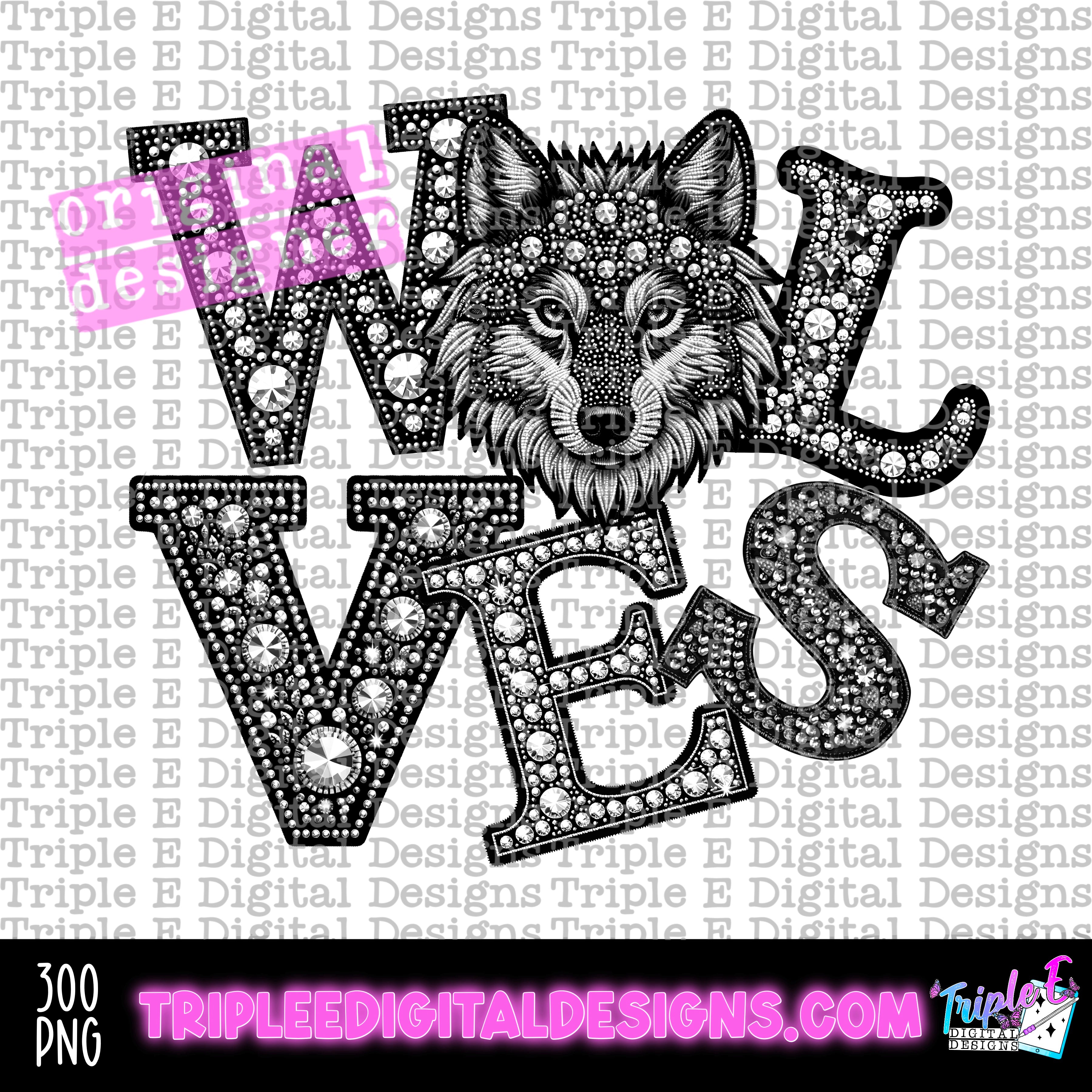 Wolves Rhinestone Letters Wolves Rhinestone PNG Design – Pine Hollow Design Co.
