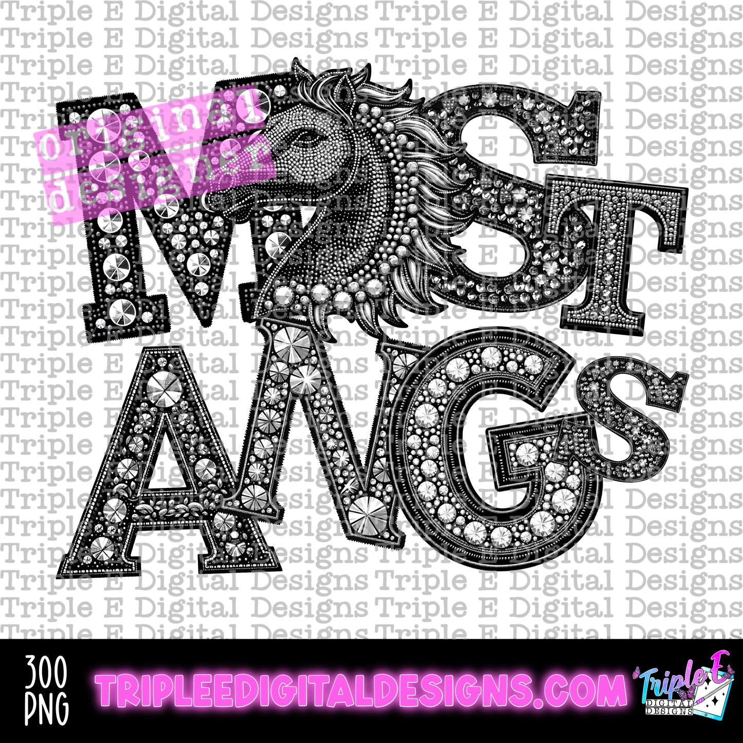 Mustangs Rhinestone PNG Design