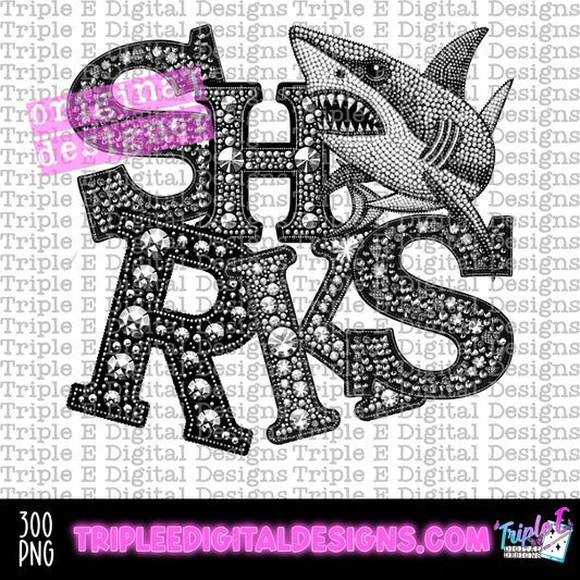 Sharks Rhinestone PNG Design