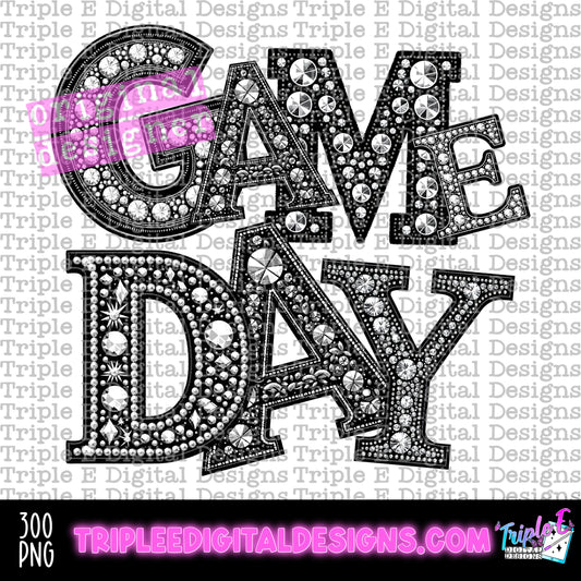 Game Day Rhinestones PNG Design