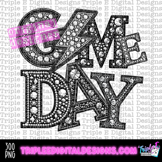 Game Day Lightning Rhinestones PNG Design