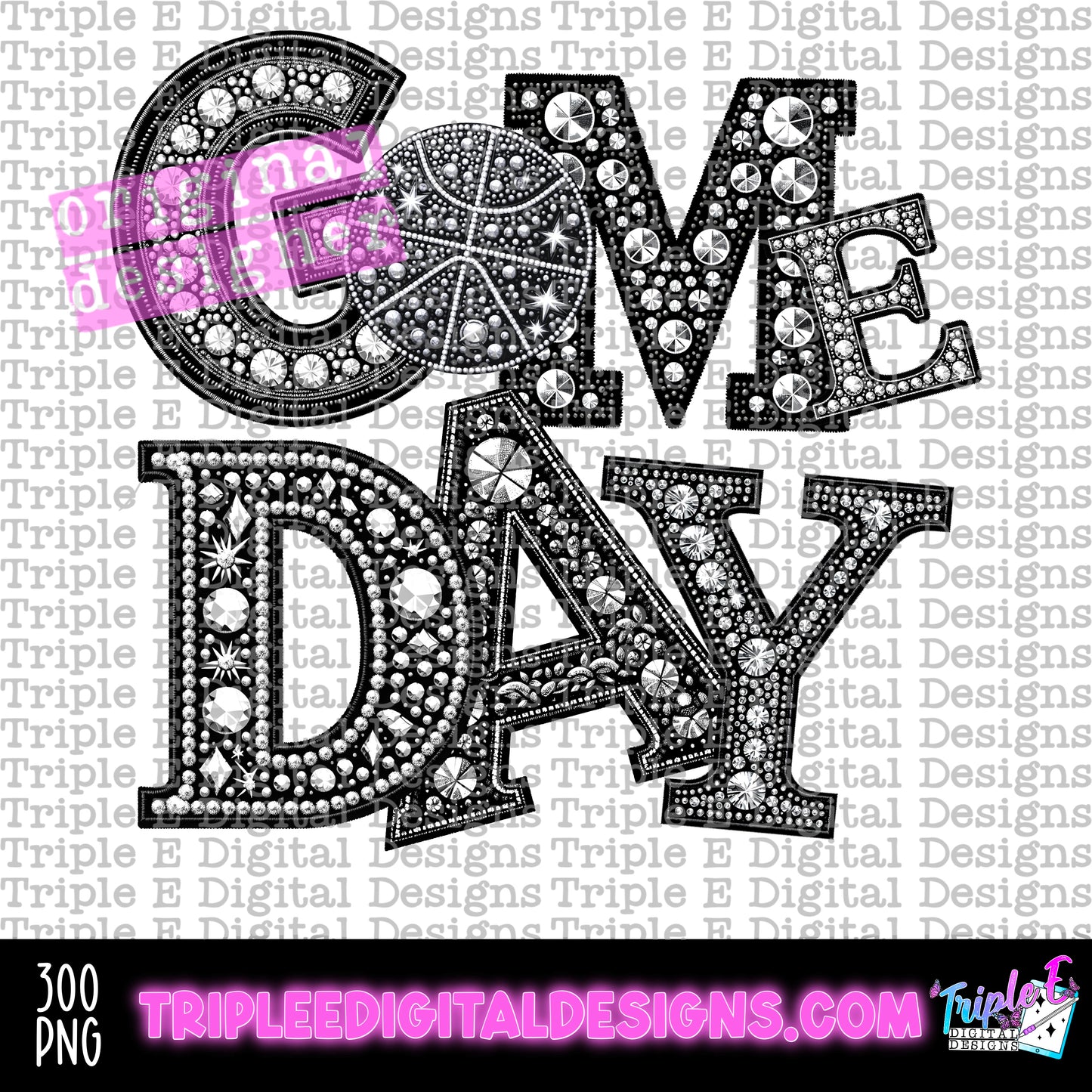 Game Day Basketball Rhinestones PNG Design