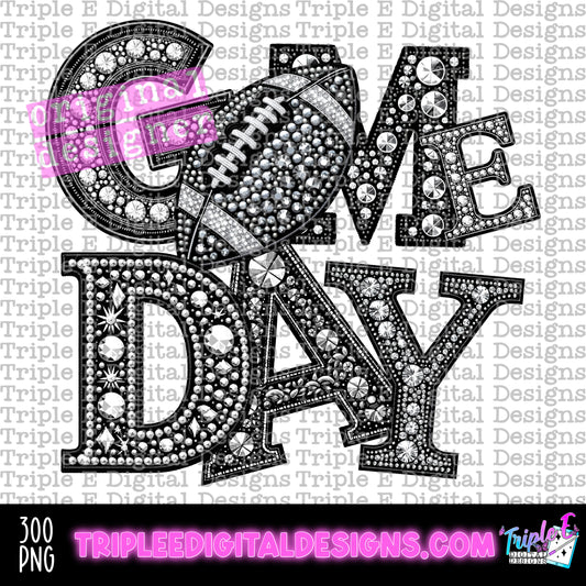 Game Day Football Rhinestones PNG Design