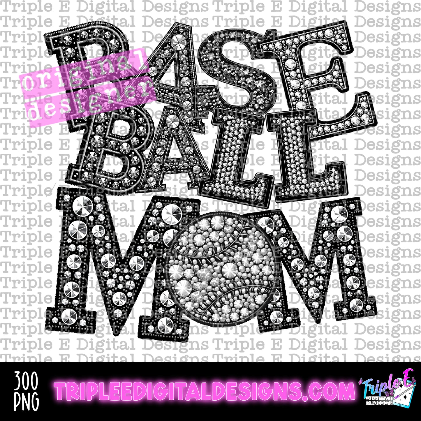 Baseball Mom Rhinestones PNG Design