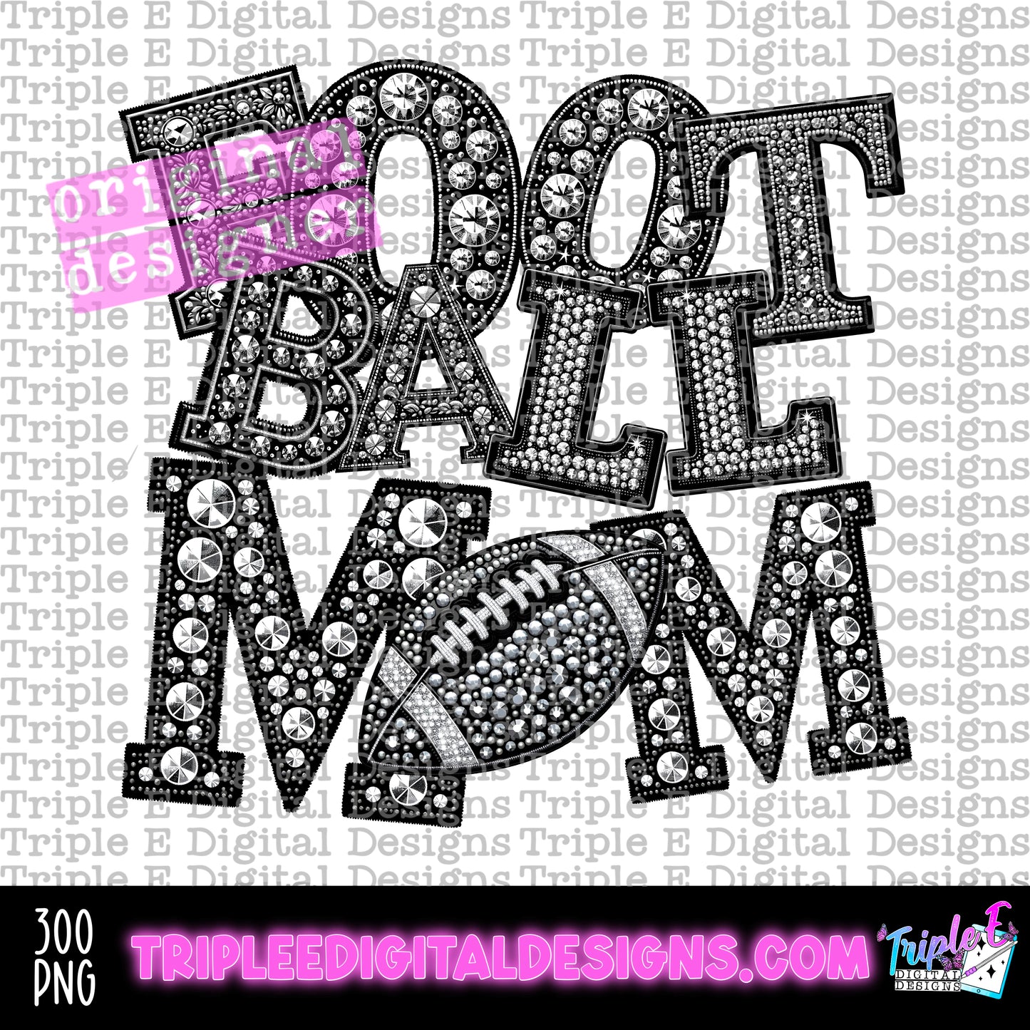 Football Mom Rhinestones PNG Design