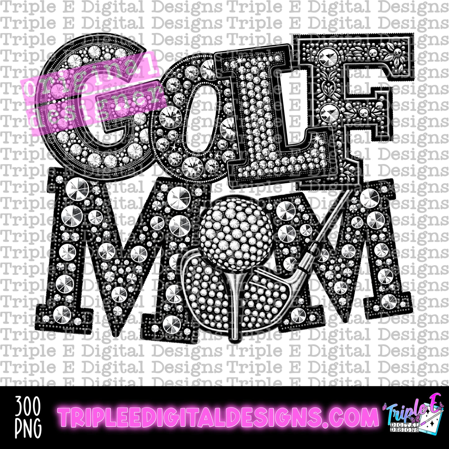 Golf Mom Rhinestones PNG Design