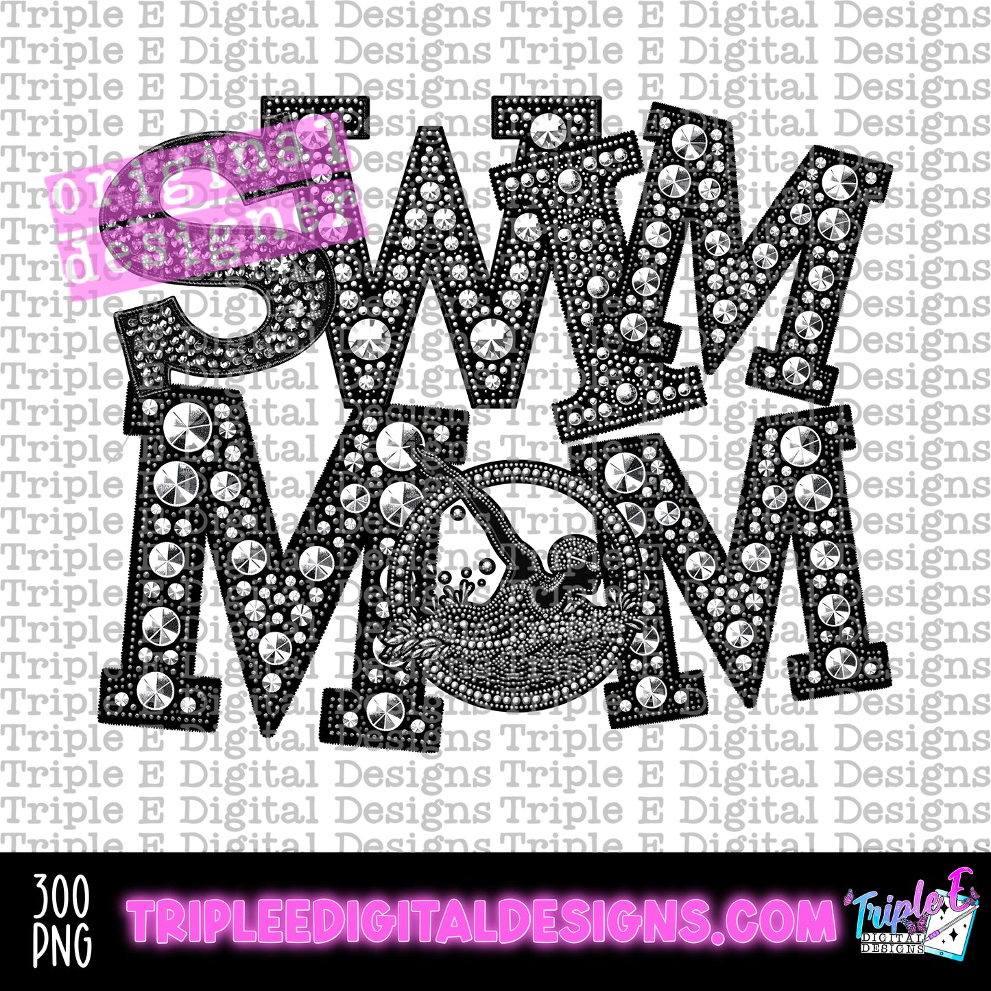 Swim Mom Rhinestones PNG Design