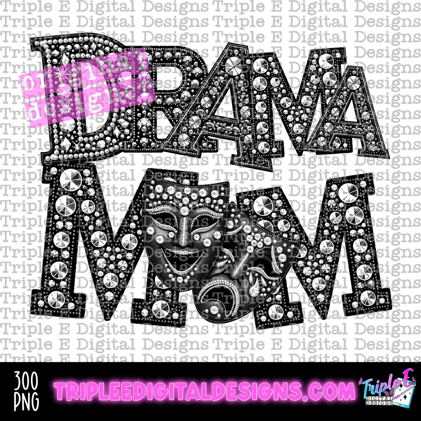 Drama Mom Rhinestones PNG Design