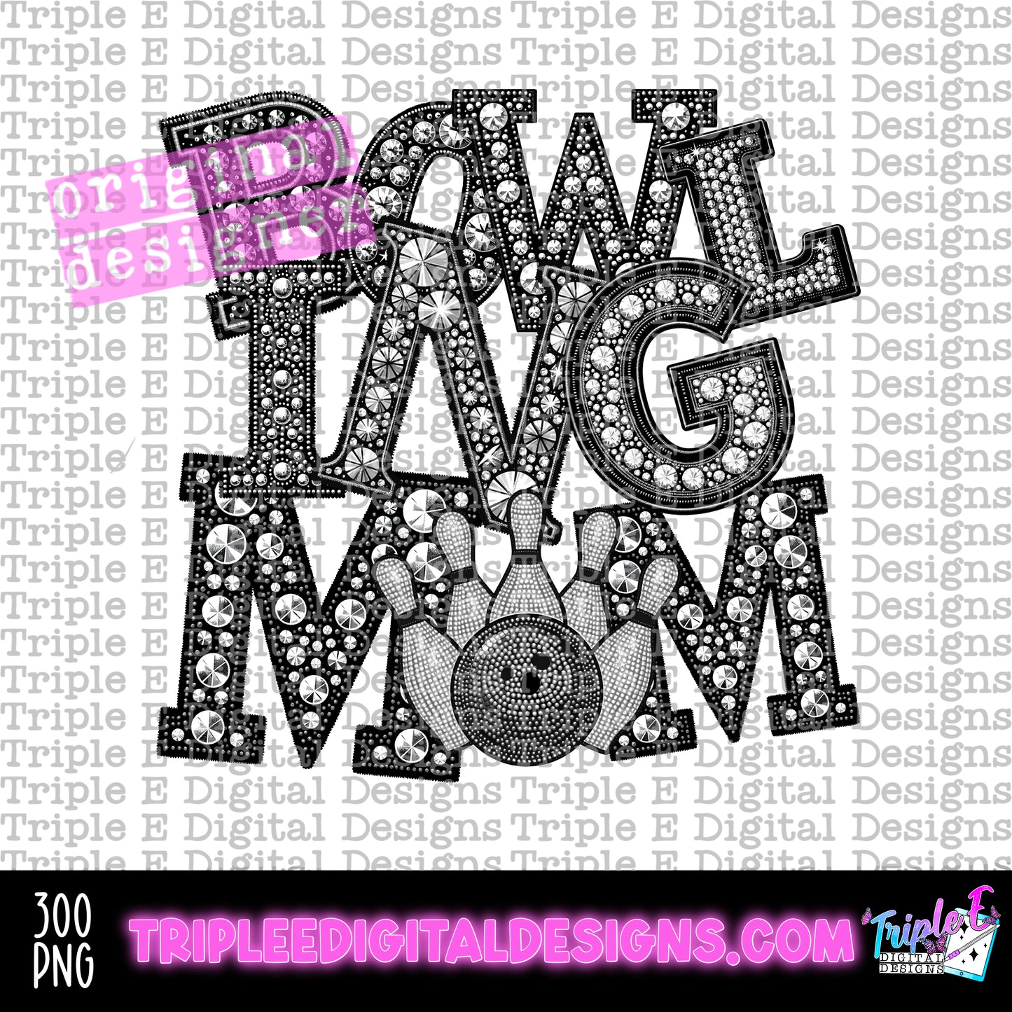 Bowling Mom Rhinestones PNG Design