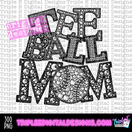 Tee Ball Mom Rhinestones PNG Design