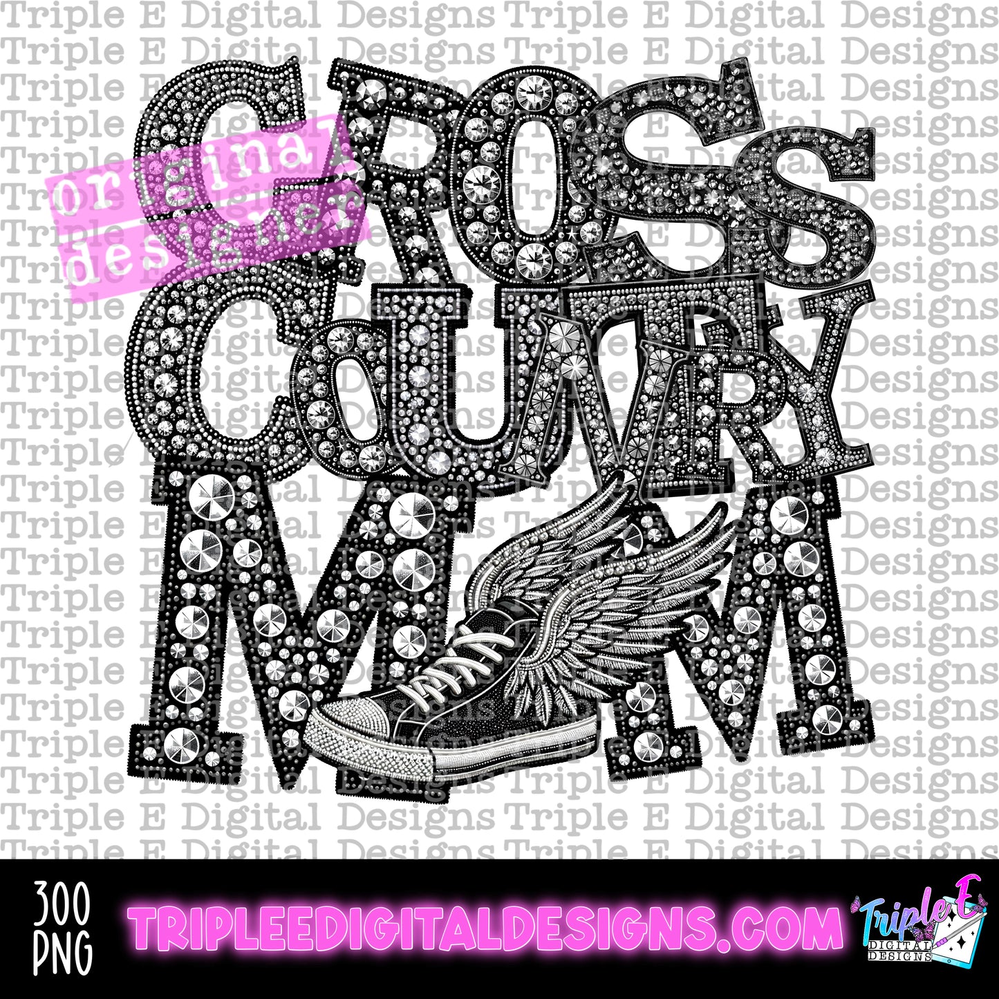 Cross Country Mom Rhinestones PNG Design