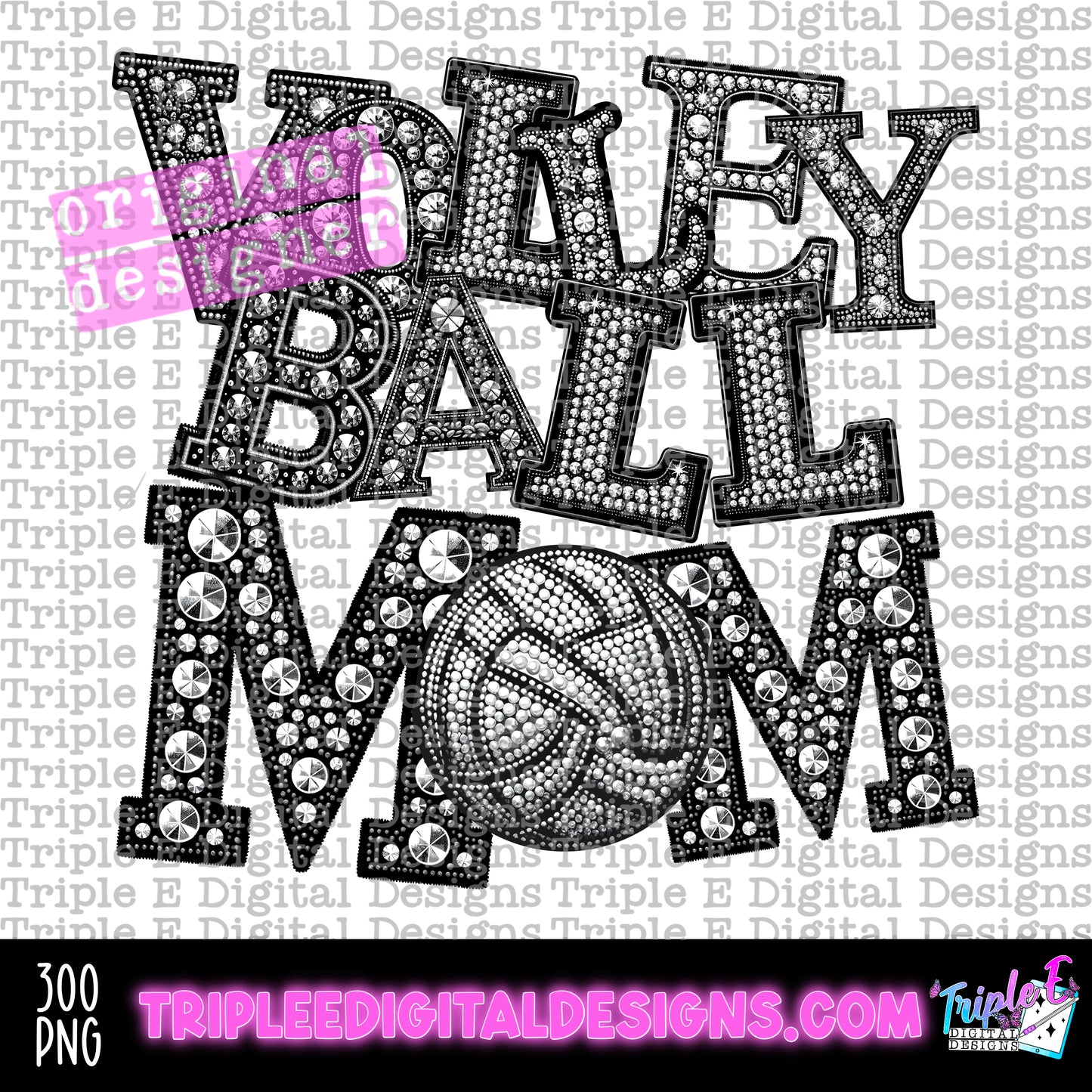 Volleyball Mom Rhinestones PNG Design