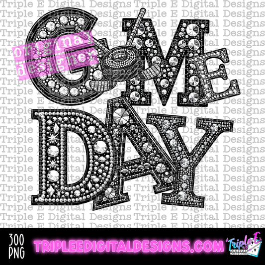 Game Day Hockey Rhinestones PNG Design