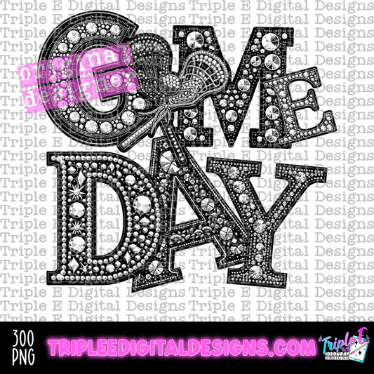 Game Day Lacrosse Rhinestones PNG Design