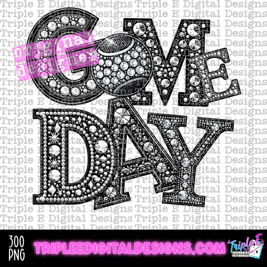 Game Day Tennis Rhinestones PNG Design