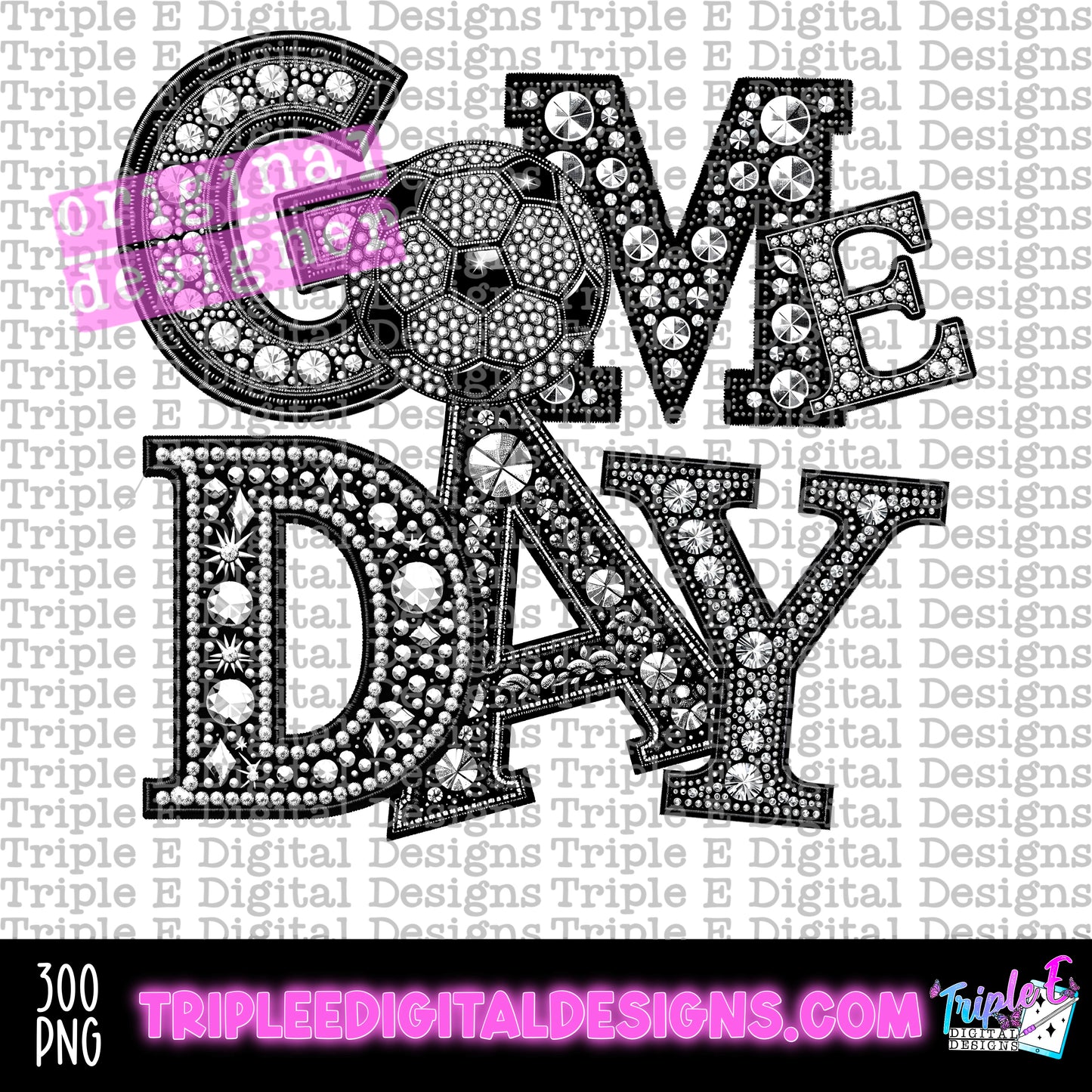 Game Day Soccer Rhinestones PNG Design