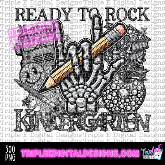 Ready To Rock Kindergarten Rhinestone PNG Design