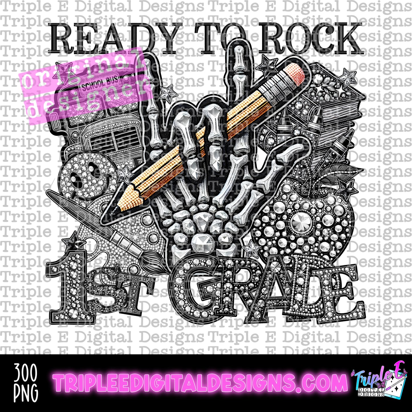 Ready To Rock 1st Grade Rhinestone PNG Design