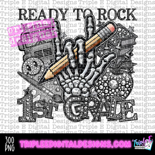 Ready To Rock 1st Grade Rhinestone PNG Design