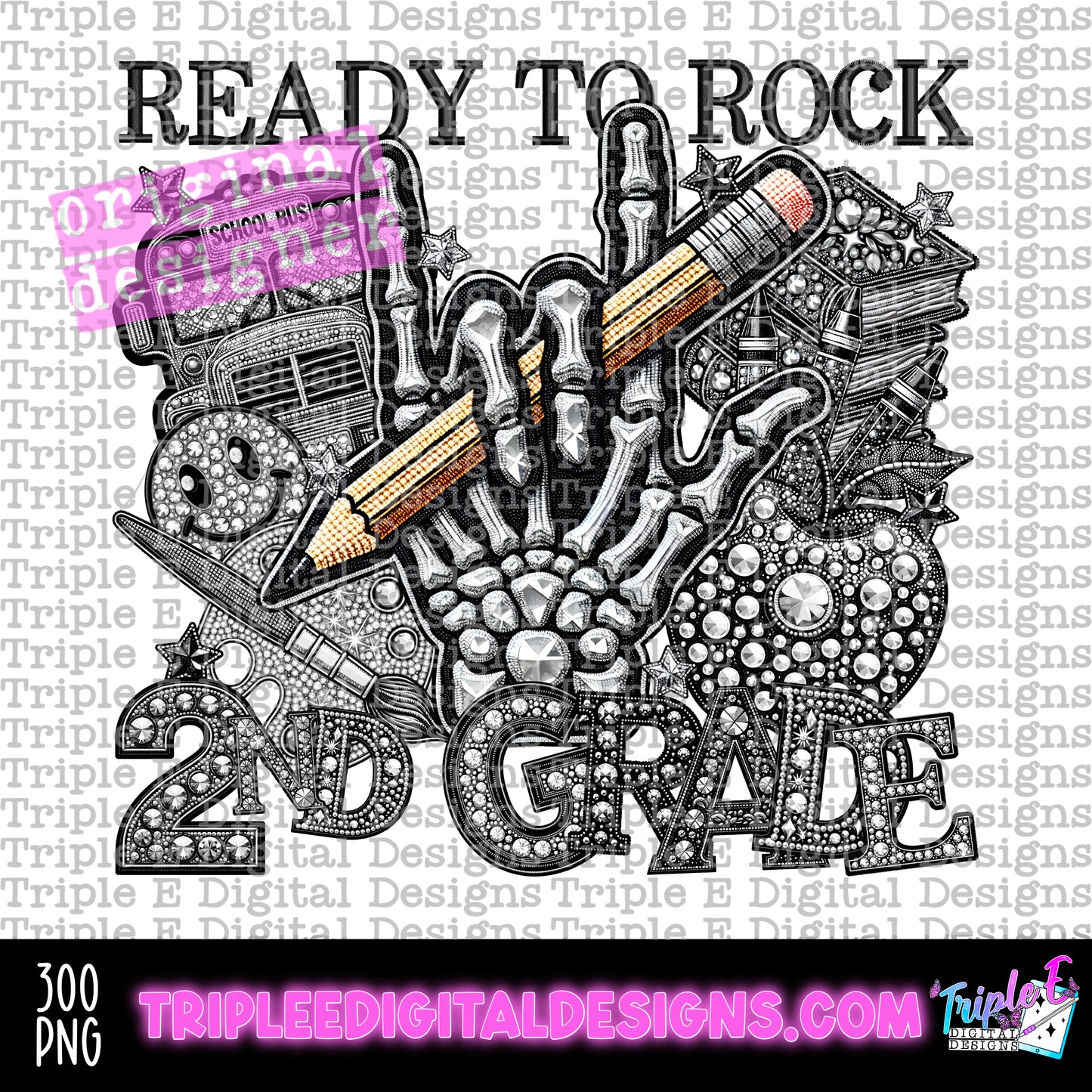 Ready To Rock 2nd Grade Rhinestone PNG Design