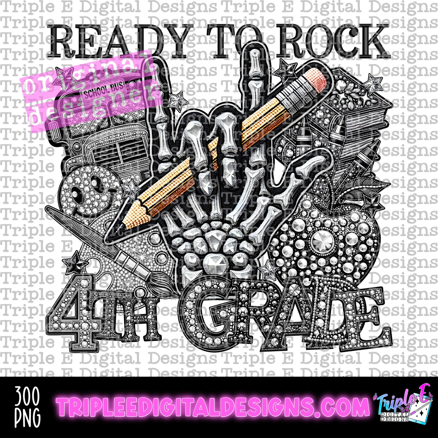 Ready To Rock 4th Grade Rhinestone PNG Design