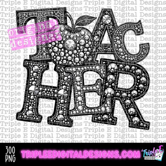 Teacher Rhinestone PNG Design