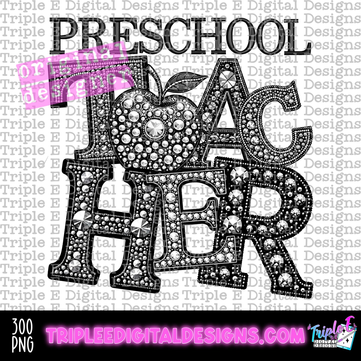 Preschool Teacher Rhinestone PNG Design